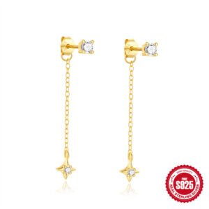 Sterling Silver Super Shiny Water Drop Diamond Butterfly Tassel Earrings