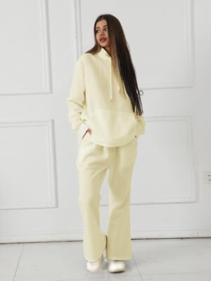 Women's Fashionable Casual Solid Color Long Sleeved Sweatshirt Set