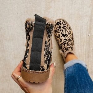 Leopard Shoes Warm Plush Ankle Boots For Women