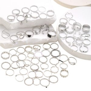 Pearl Simple Leaves Hollow Out Love Heart-shaped Ring 69-piece Set