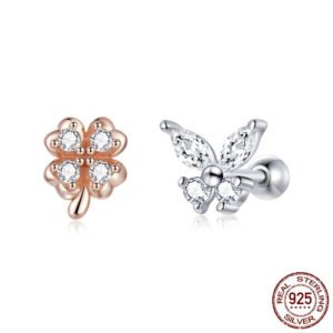 Sterling Silver Clover Butterfly Studs