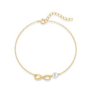 Women's Sterling Silver Glossy Eight-character Chain Pearl Bracelet