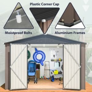 Patiowell Outdoor Storage Metal Shed with Sloping Roof and Double Lockable Door
