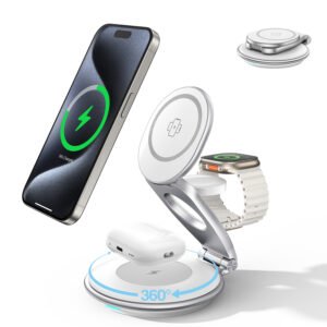 3-in-1 Wireless MagSafe Travel Charger Station - Foldable 30W Magnetic Charger for Multiple Devices