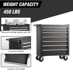 Rolling Tool Chest With 7-Drawer Tool Box With Wheels Multifunctional Tool Cart Mechanic Tool Storage Cabinet For Garage, Warehouse, Workshop, Repair Shop