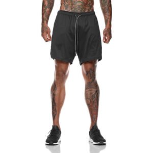Mens Sports Running Shorts Gym Training Fitness Bottoms Double Layer With Pocket