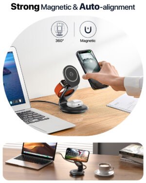 3-in-1 Wireless MagSafe Travel Charger Station - Foldable 30W Magnetic Charger for Multiple Devices