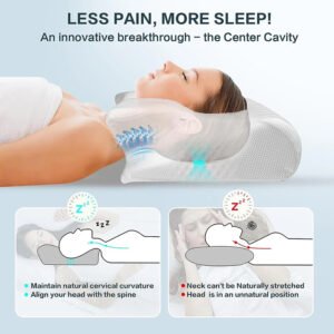 Memory Foam Cervical Pillow, 2 In 1 Ergonomic Contour Orthopedic Pillow For Neck Pain, Contoured Support Pillows,Neck Pillow