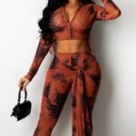 Stylish Ladies' Scale Printed Autumn Winter Pants Set - Trendy Fashion for Women