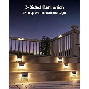 JACKYLED Solar Outdoor Deck Step Lights 8-Pack, 3-Side 270^0Lighting 7 LED, Upgraded Solar Stair Lights IP65 Waterproof Solar Fence Lighting for Post, Dock, Patio, Backyard, Garden (Warm Yellow)