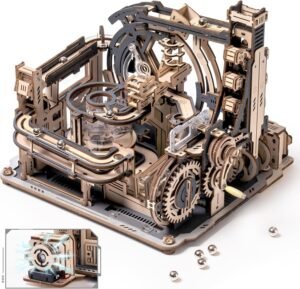 ROBOTIME Marble Run 3D Puzzle Wooden Model Kits For Adults To Build, Gifts Adults Electric Craft Boys, Marble Spaceport LGC01